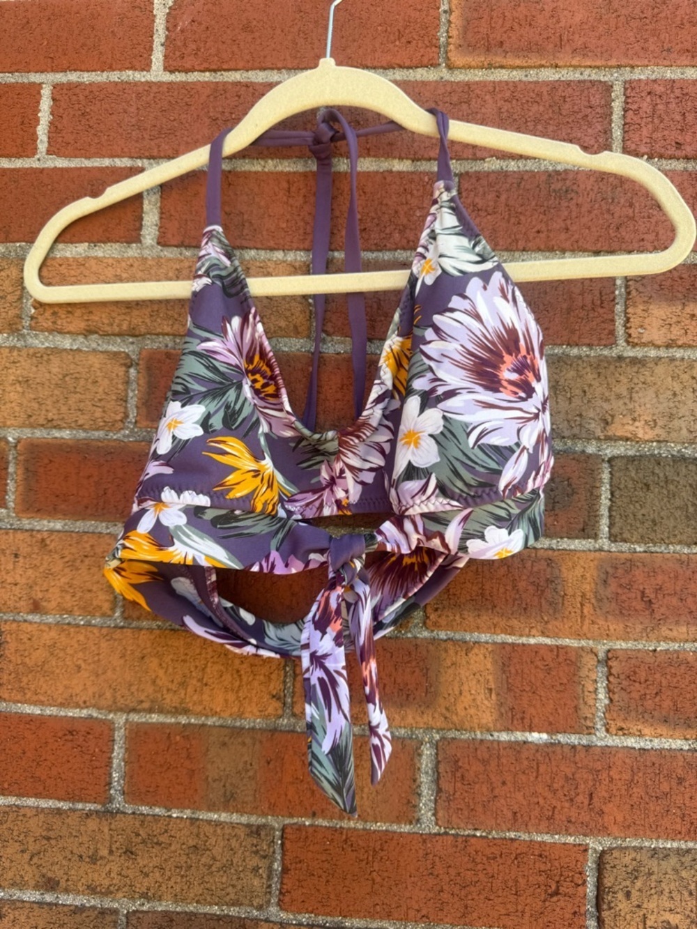 Kona Sol Floral Bikini Top Medium Purple Tropical Halter Tie Front Swim Top
